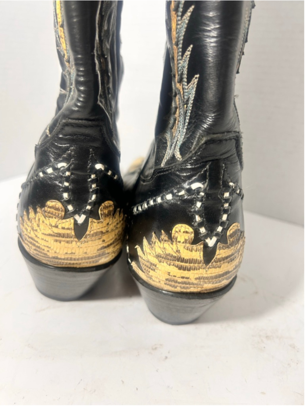 Tony Lama Lizard Fire Walkers Gold Heeled Boots 9.5 Ranch Cowgirl Western - Picture 5 of 8